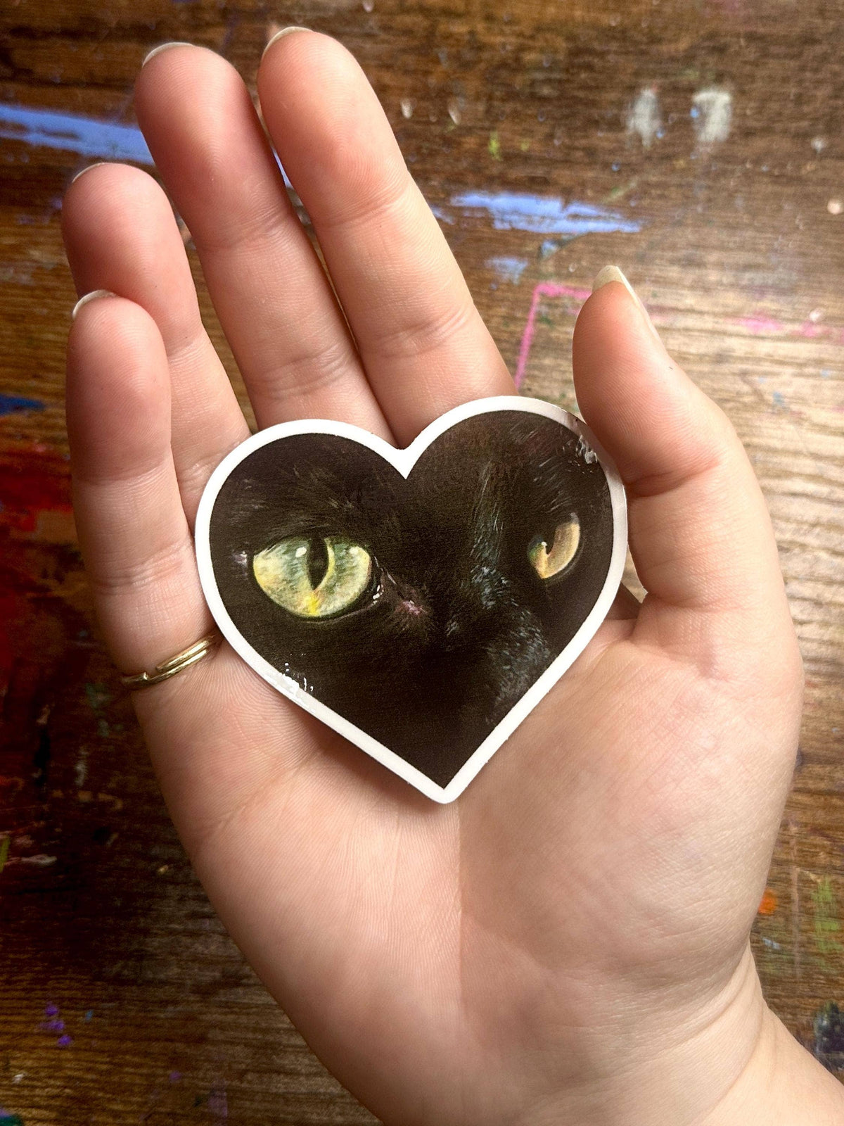 Black Cat Eyes Heart Sticker