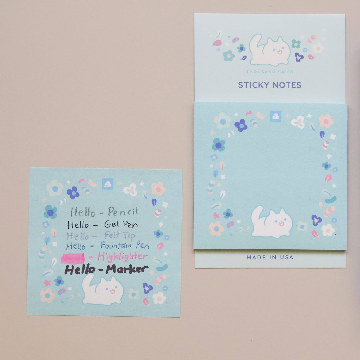 Floral White Cat Sticky Notes