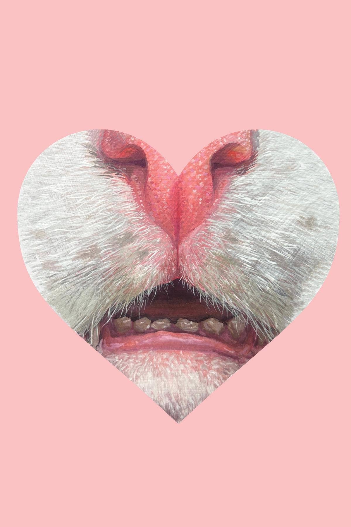 White Cat Teeth Heart Art Print