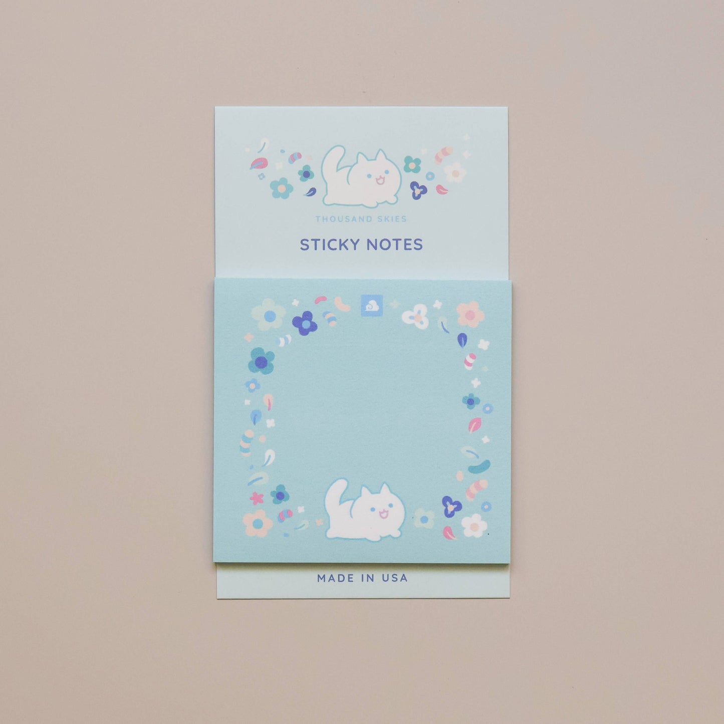 Floral White Cat Sticky Notes
