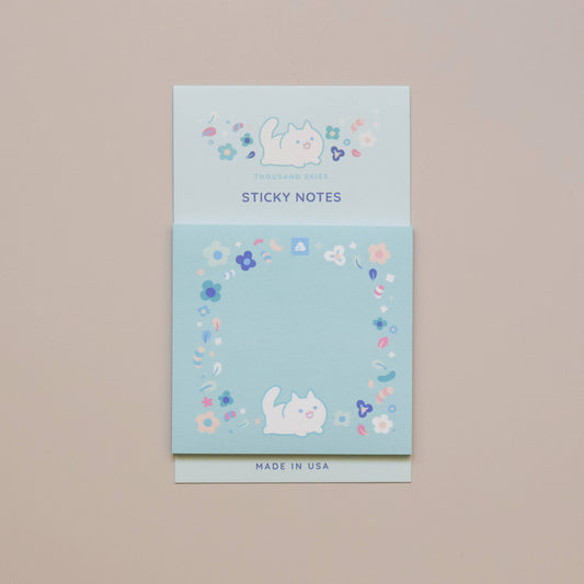 Floral White Cat Sticky Notes