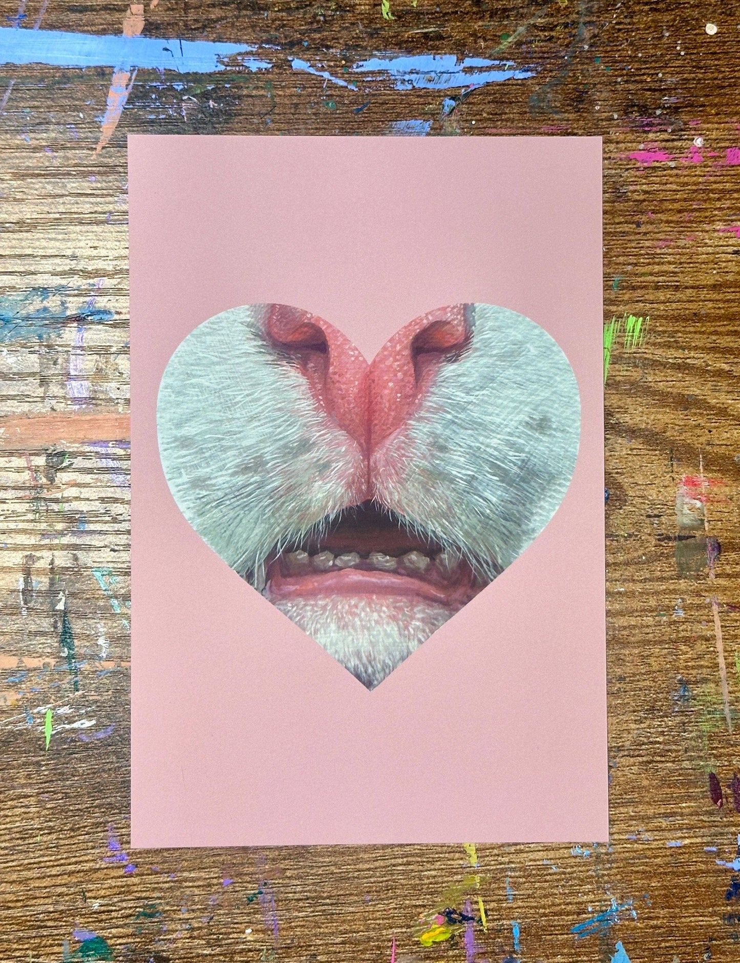 White Cat Teeth Heart Art Print