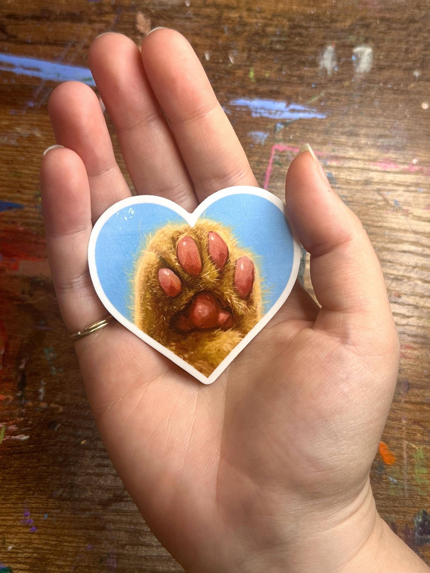 Orange Cat Paw Heart Sticker