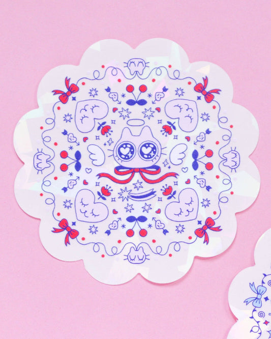Angel Suncatcher Sticker, Two decorative stickers with cartoon characters on a pink background