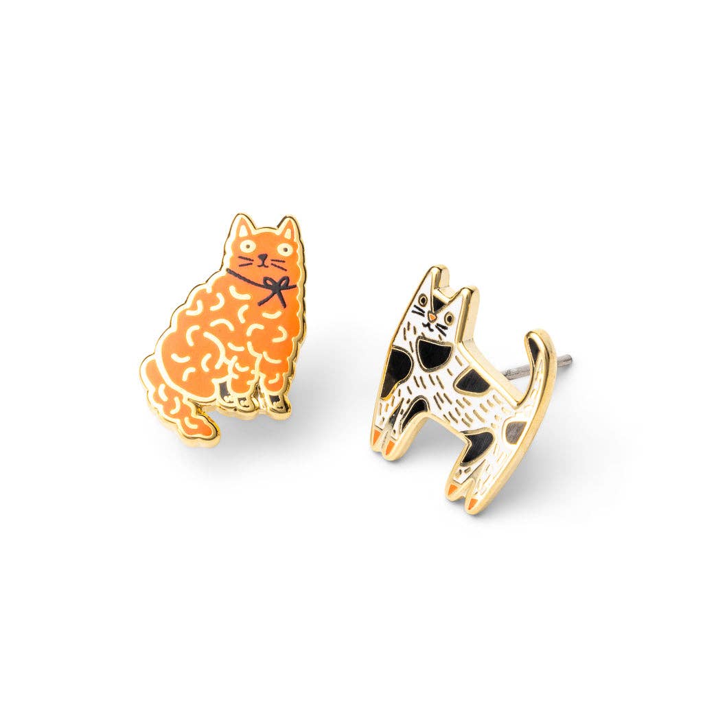 Cat-shaped earrings on a white background