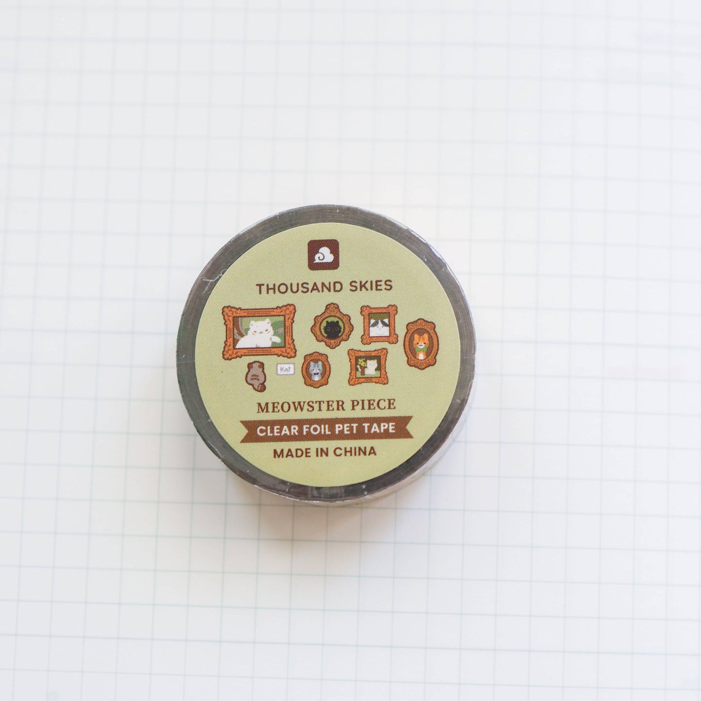 Clear foil pet tape with 'Thousand Skies' branding on a white background