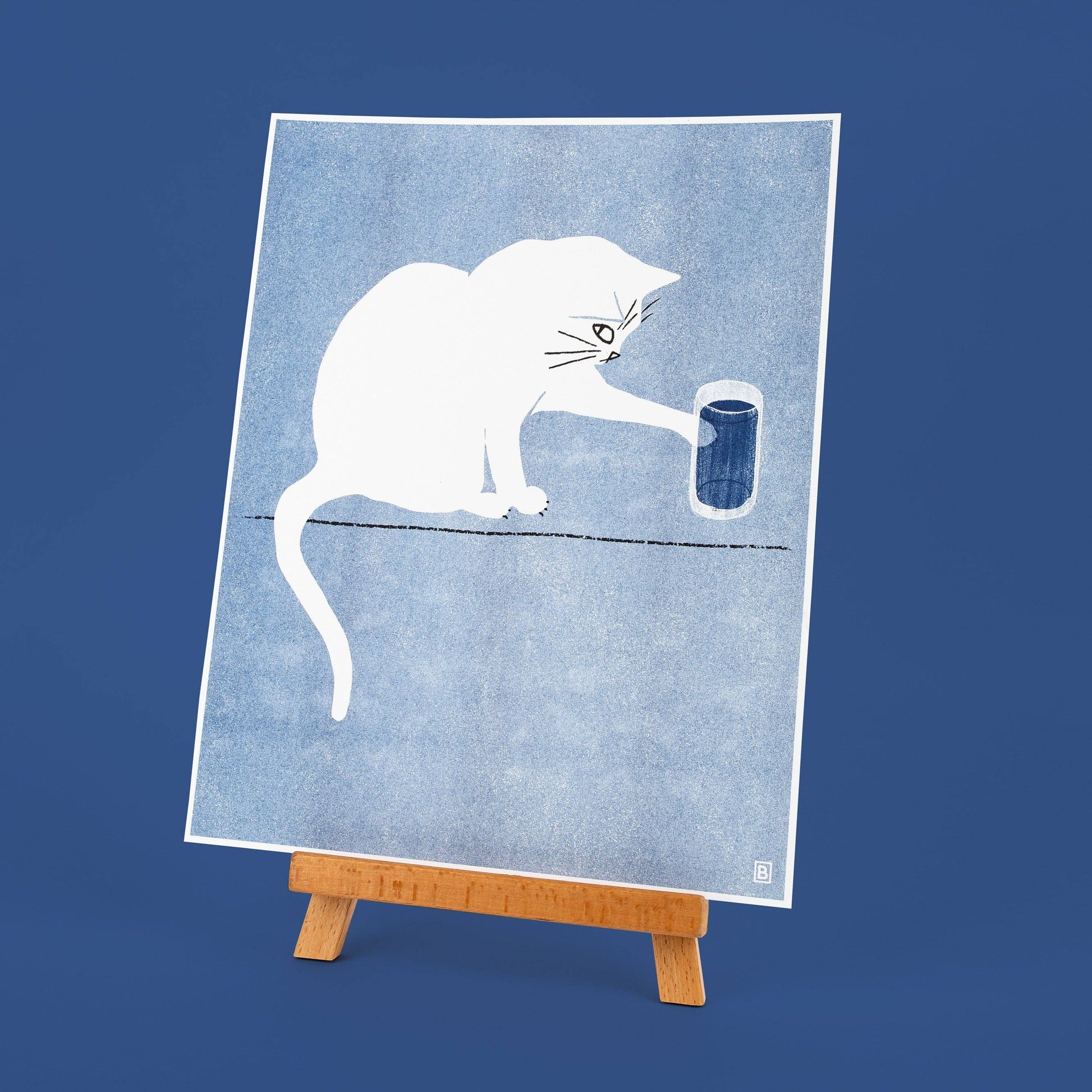 Water Glass Cat Risograph Art Print