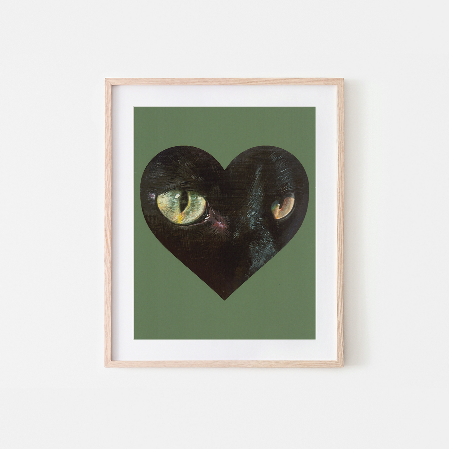 Black Cat Eyes Heart Art Print