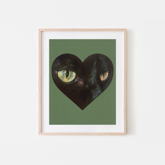 Black Cat Eyes Heart Art Print