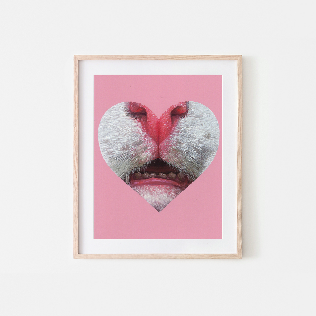 White Cat Teeth Heart Art Print