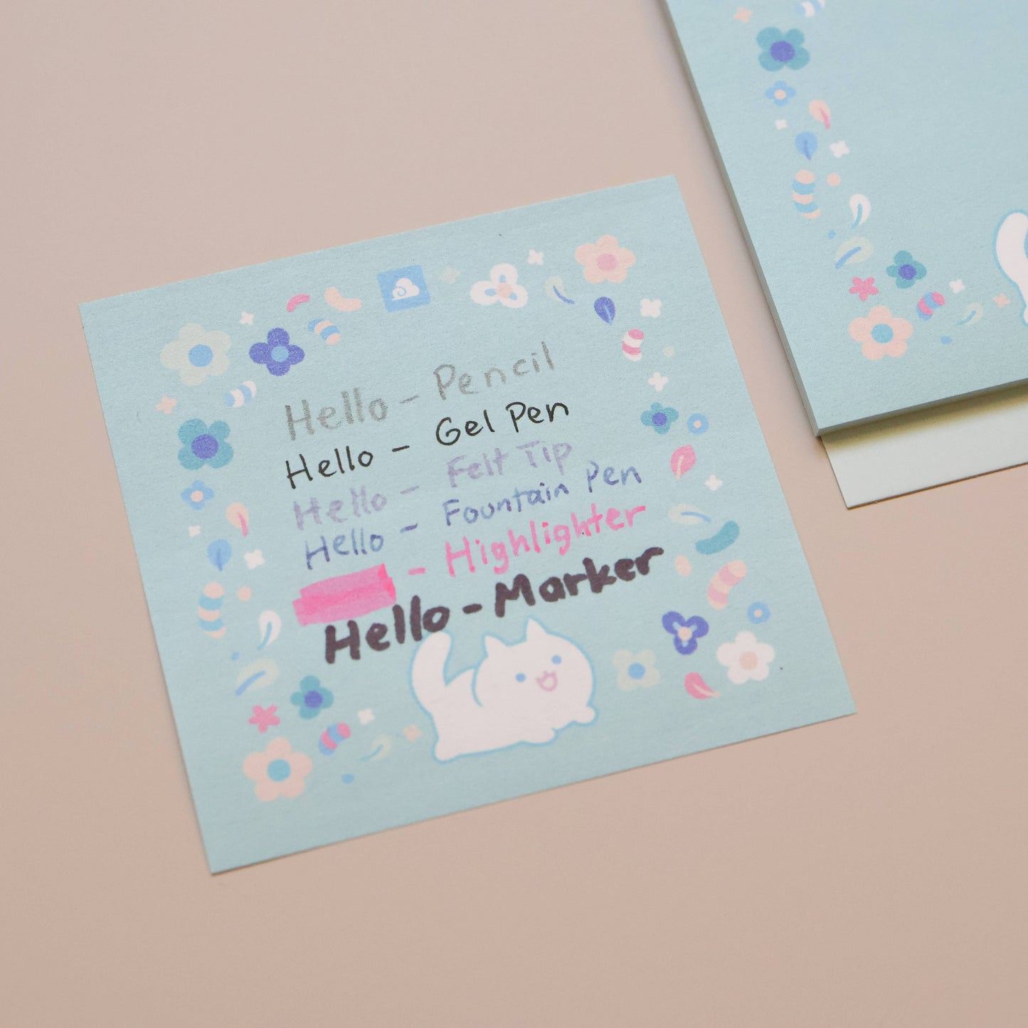 Floral White Cat Sticky Notes