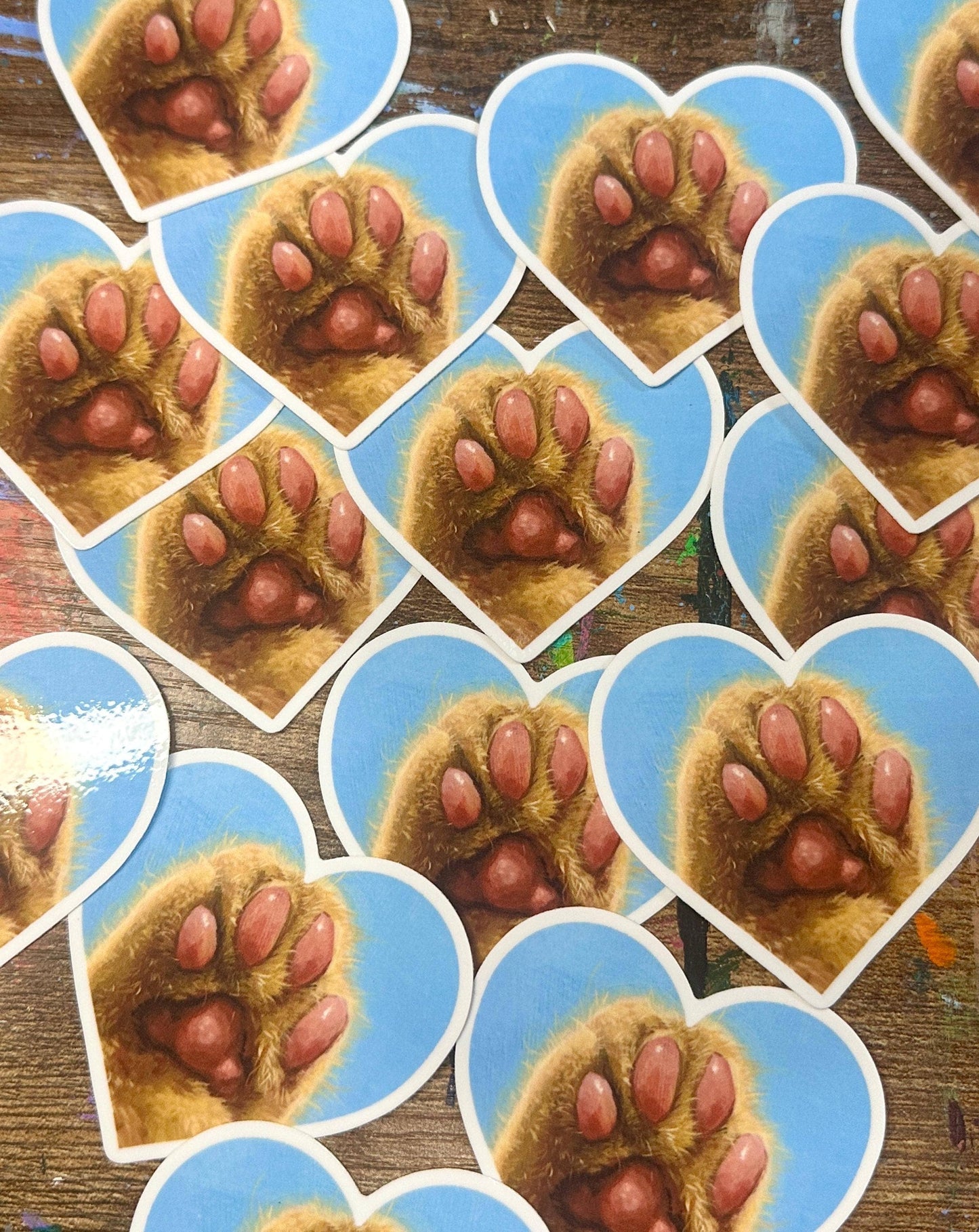 Orange Cat Paw Heart Sticker
