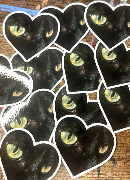 Black Cat Eyes Heart Sticker