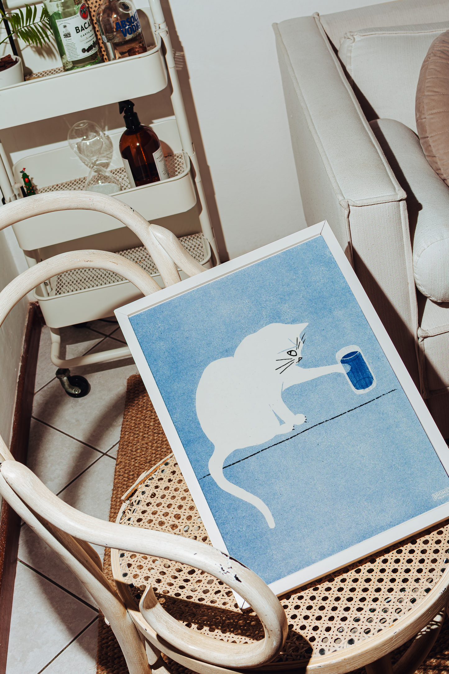 Water Glass Cat Risograph Art Print