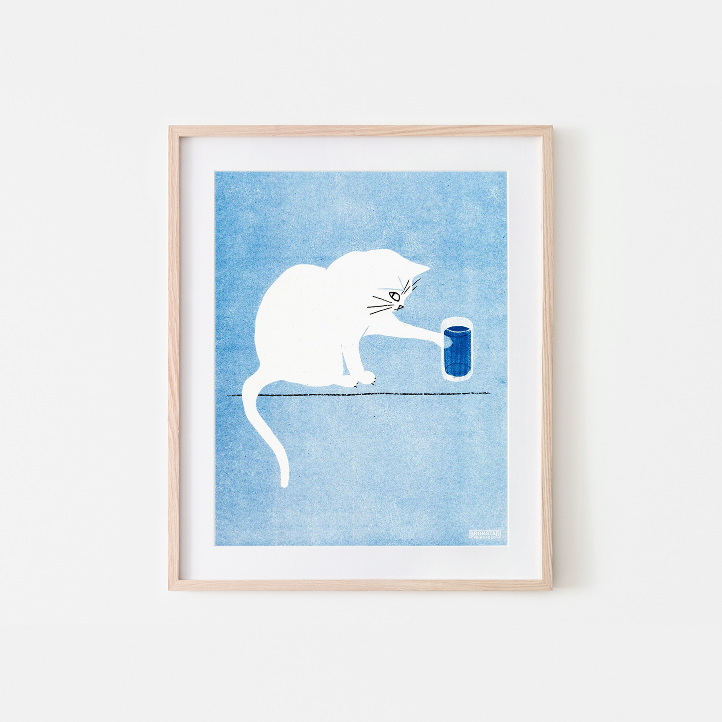 Water Glass Cat Risograph Art Print