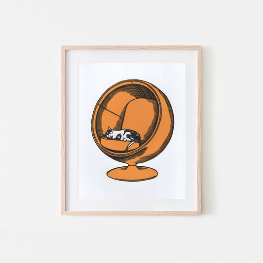 Cat in Ball Chair Lincout Art Print